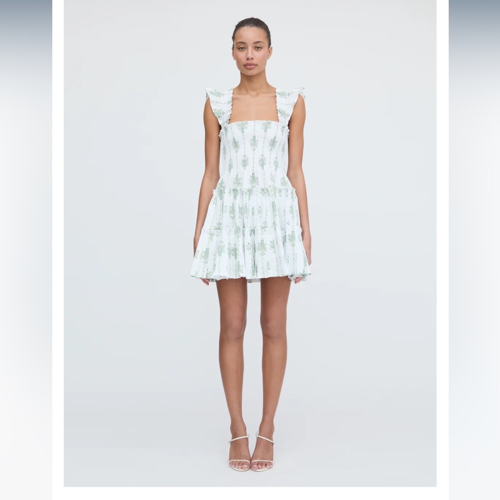 Hill House White and Green Mini Dress